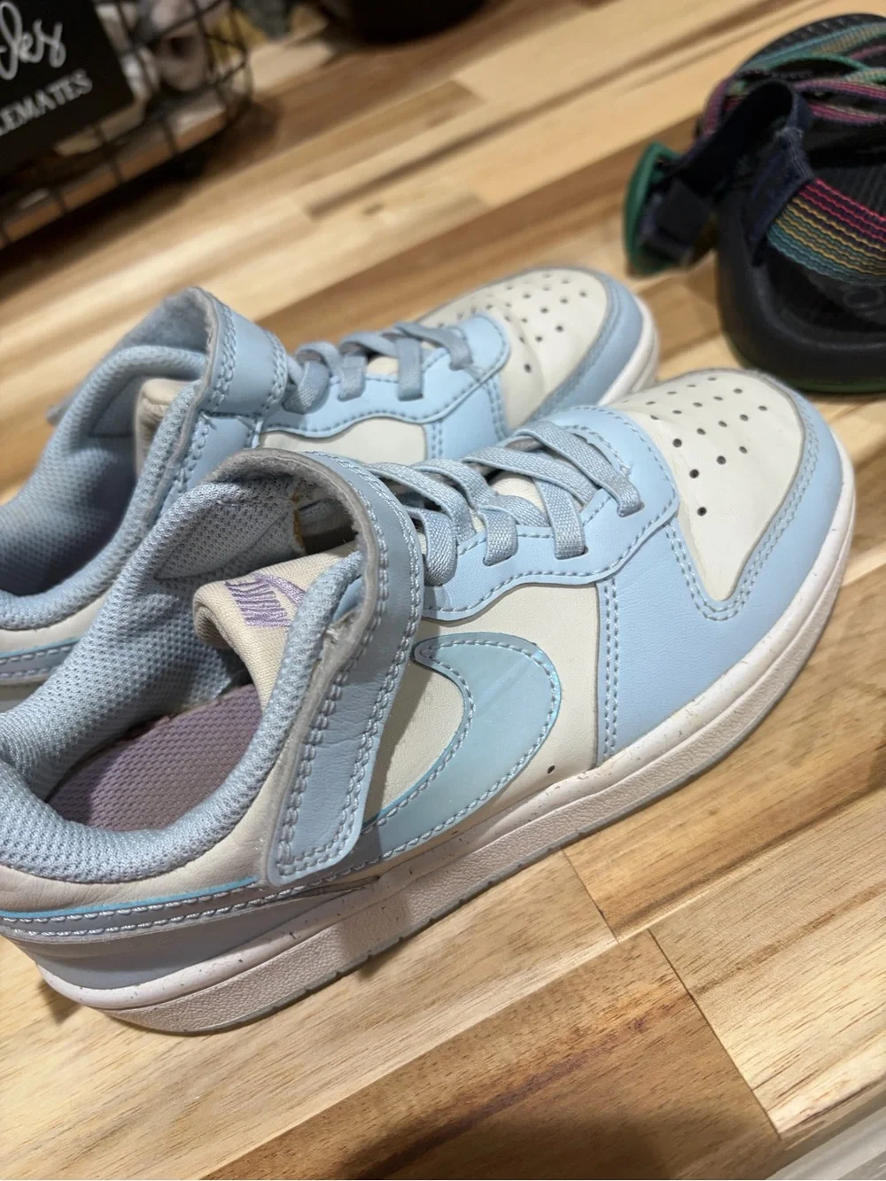 Nike Kids Light Blue and White Velcro Sneakers